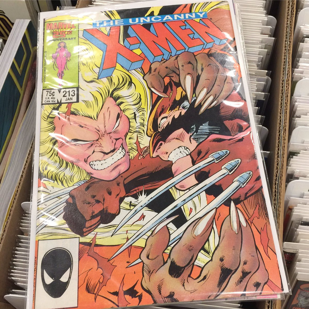 stuffTHAAANGS's tweet photo. Found this excellent condition issue of Uncanny #Xmen issue 213 in the $0.50 bin 😳👍🏼👍🏼👍🏼 #marvel https://t.co/AKbMhUrVtw