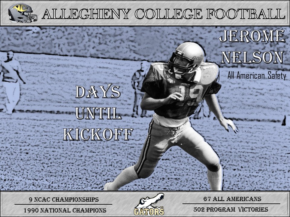 AlleghenyFB's tweet photo. The days keep rolling by and the season can't get here fast enough. Just 19 days! #Countdown2KO #2017Season #ComingSoon https://t.co/HeZljr5xXy
