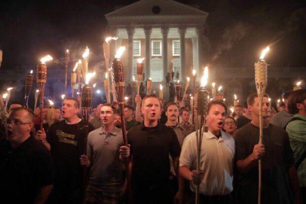 laurenduca's tweet image. They're nazis &amp;amp; fucking idiots. The tiki torches make it look like they're protesting Karen's decision to include cilantro in the guacamole.