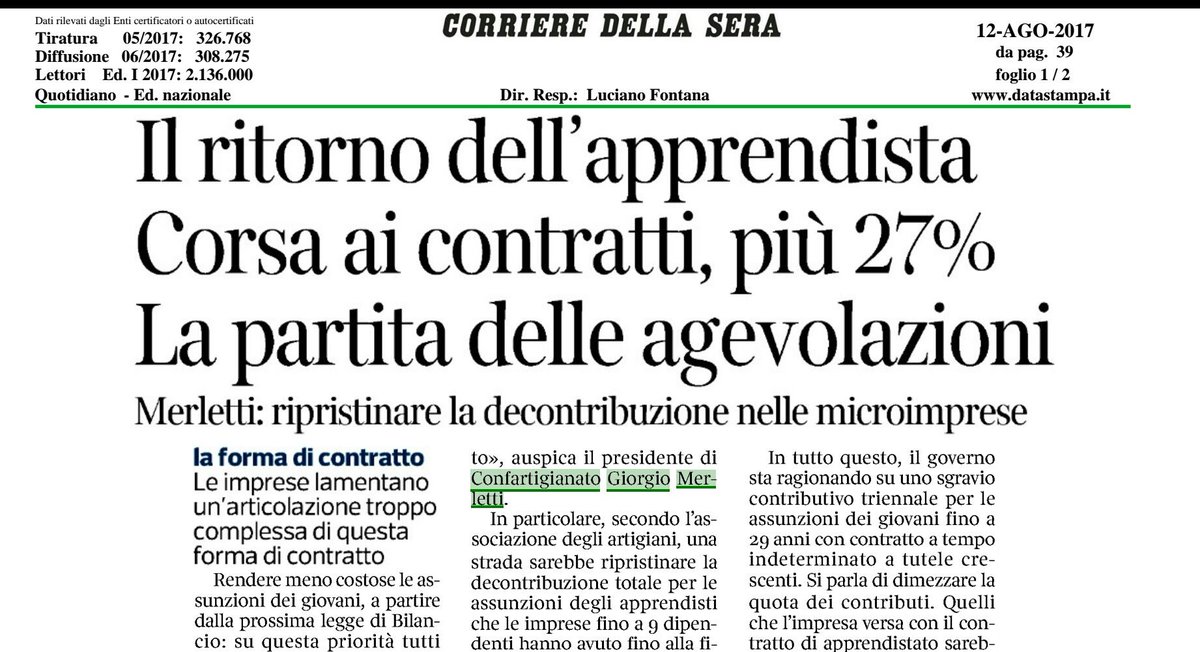 su <a href="/Corriere/">Corriere della Sera</a> dati elaborati da  #ufficiostudi #confartigianato su trend #apprendistato #occupazioneunder35   goo.gl/795KiG