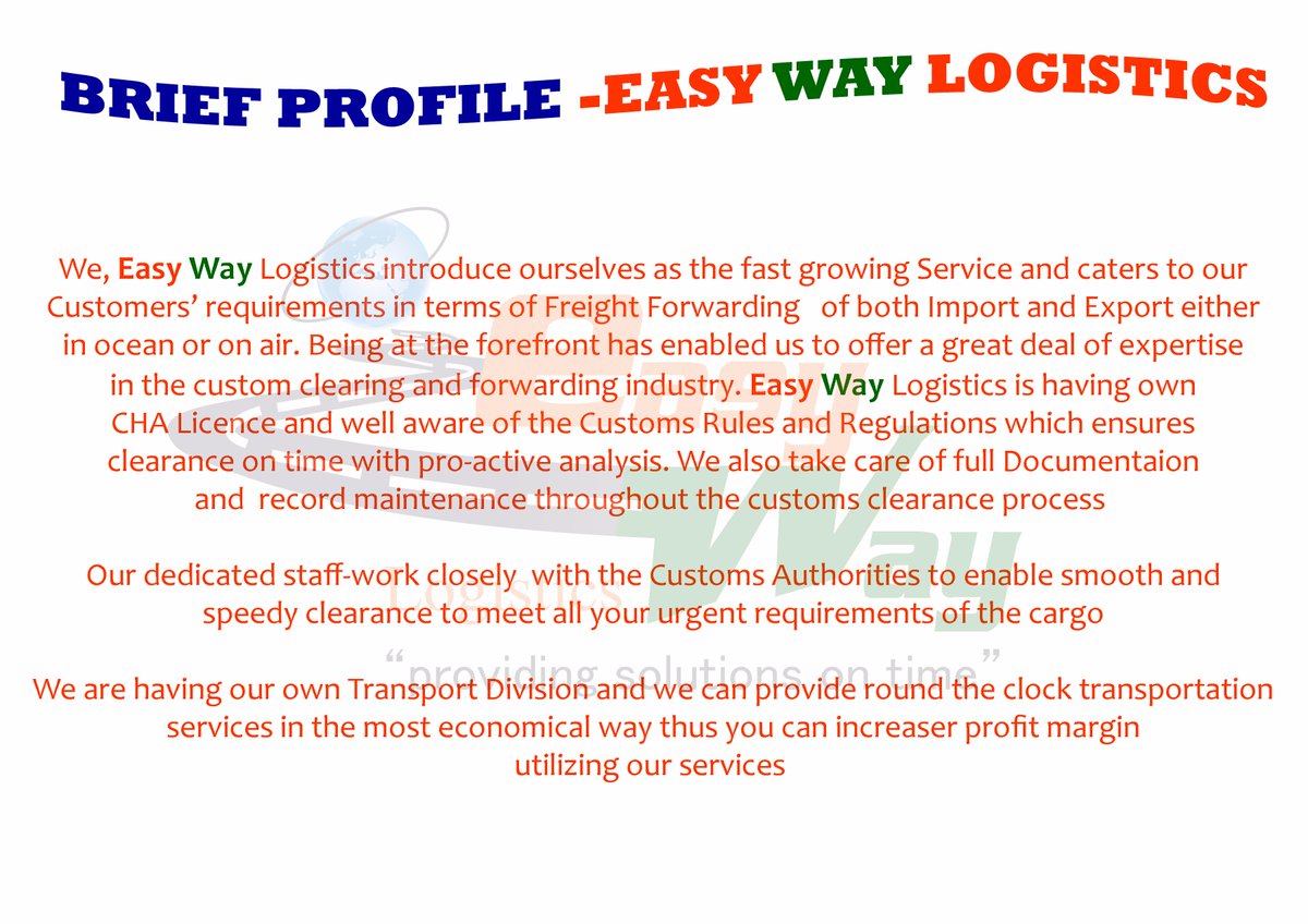 LogisticEasyWay's tweet photo. #Profile #CustomsHouseAgent #CHA #freightbrokerage #CustomsClearance #warehouse #logistics #ChennaiCHA #ImportFreight #ExportFreight https://t.co/DKJ9YA9p6c
