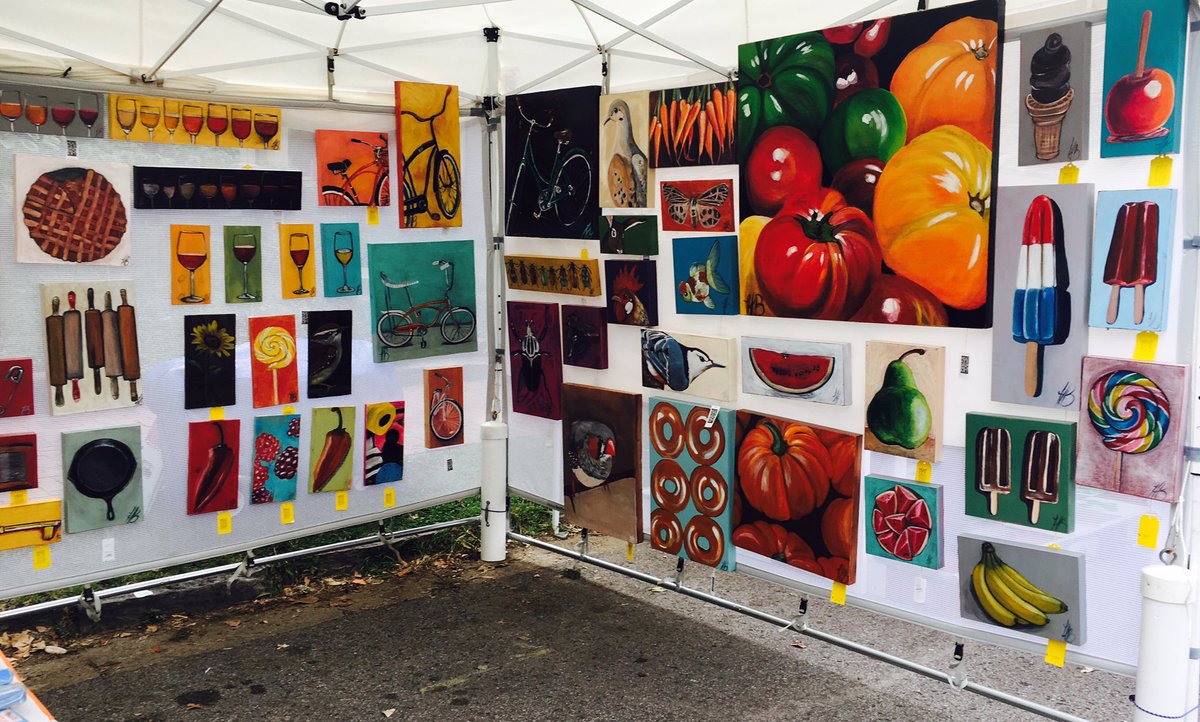 heatherbaumbach's tweet photo. @TomatoArtFest I am ready for wacky day! Y'all can find me at the corner of 11th &amp;Russell St. #artforsale #acrylic https://t.co/iu5MrvO9X5
