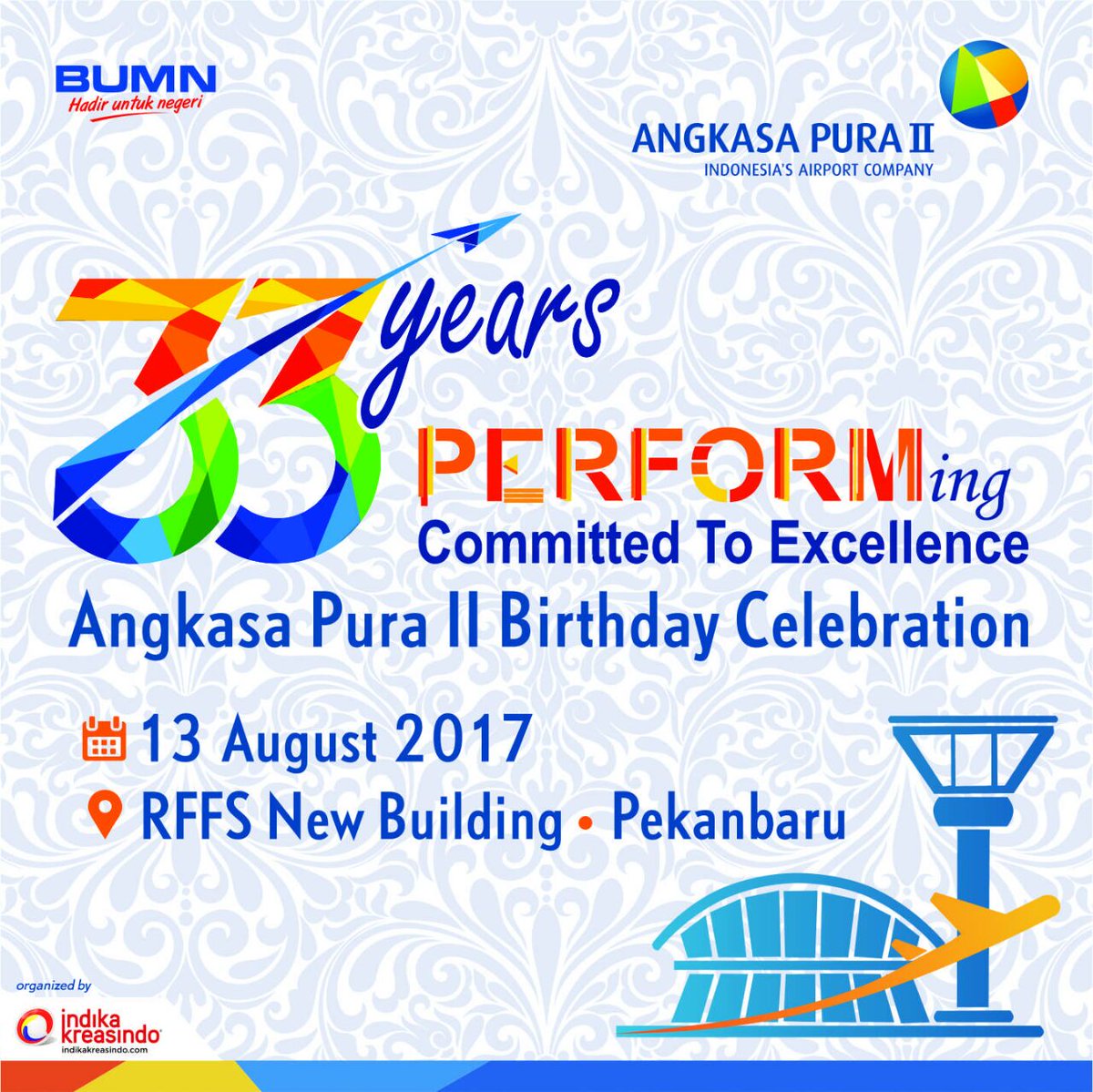SSK2_PKU's tweet photo. Selamat Ulang Tahun Angkasa Pura II ke-33. Komitmen utk selalu berikan yg terbaik bagi pengguna jasa bandara. #HUTAP2 #AP2UntukIndonesia https://t.co/N34AIEa2be