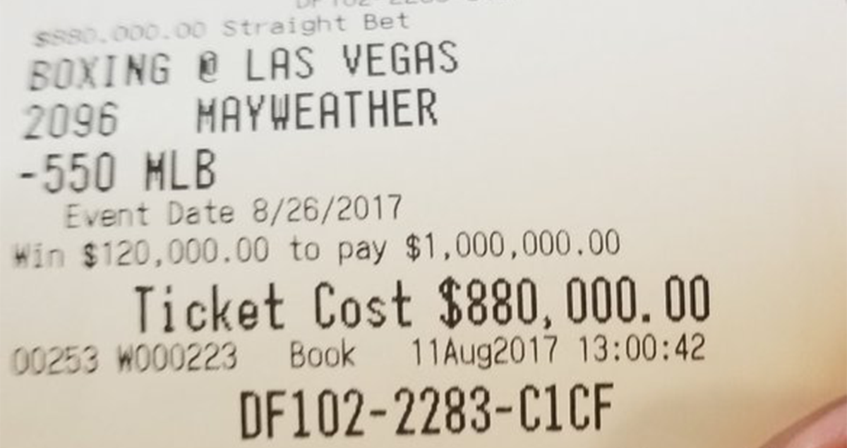 theScore's tweet photo. Anonymous bettor places $880K wager on Floyd Mayweather to beat Conor McGregor 💰 https://t.co/RWFB69PKA1 https://t.co/3XC2NKn6cX