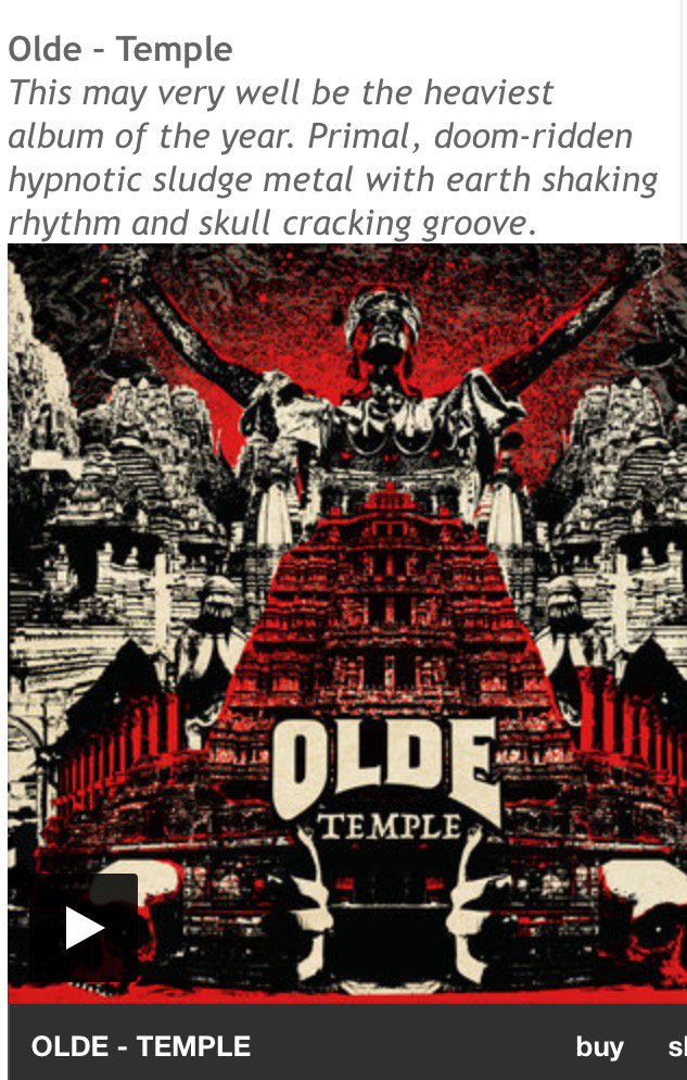 Bucky Brown of the Ripple Effect says TEMPLE "may very well be the heaviest album of the year. Primal, doom-ridden hypnotic sludge metal"