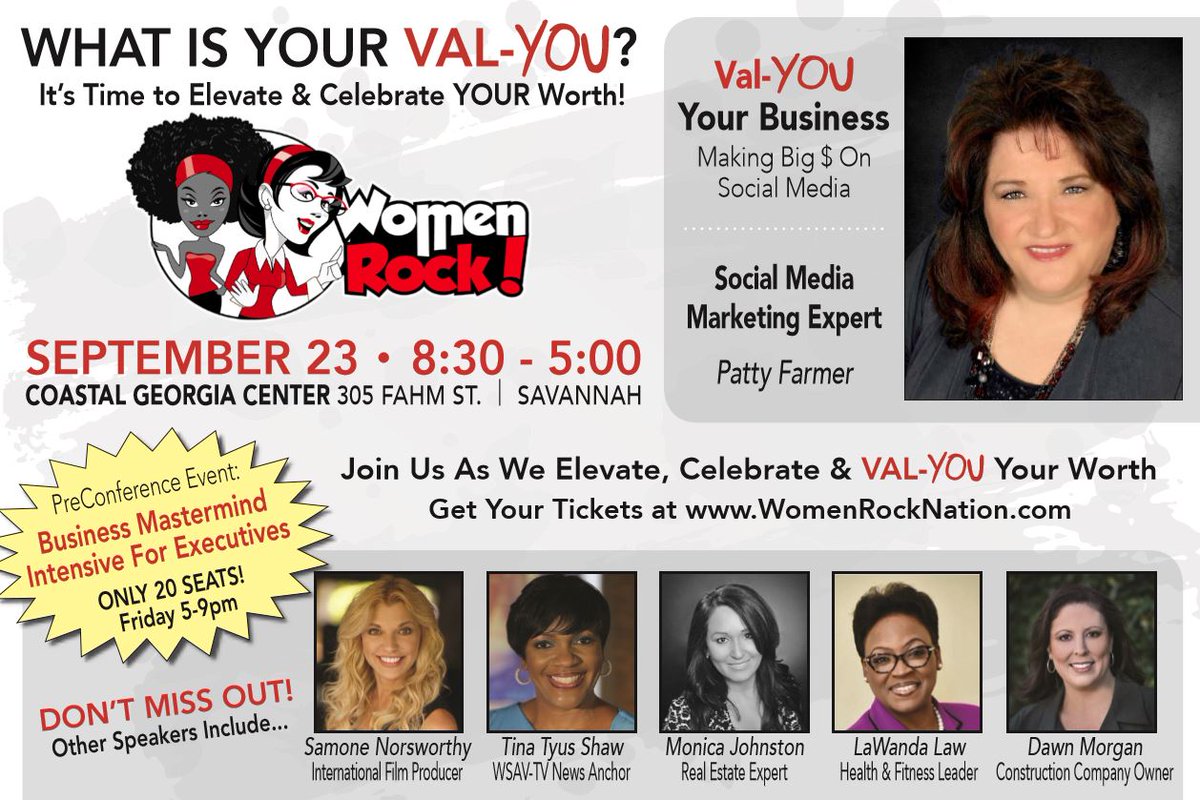 WomenRockNation's tweet photo. Want to make big money on social media? Social media marketing expert Patty Farmer will join us and speak on ways to Val-YOU Your Business! https://t.co/UqFiAAGF0Y