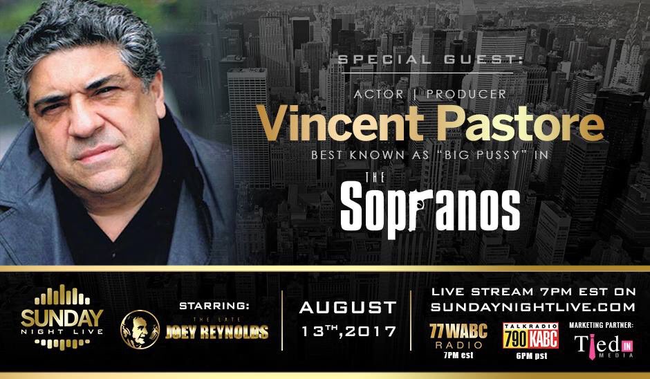 SundayNightLR's tweet photo. Tomorrow on Sunday Night Live with The Late Joey Reynolds, tune in to hear from Actor | Producer Vincent Pastore ..https://t.co/MKmnhIixSN https://t.co/Ov9ifRxJuP