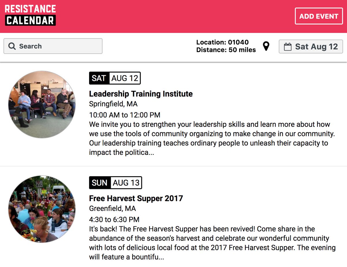 HackForWestMA's tweet image. We&apos;re excited to have been a part of developing resistancecalendar.org