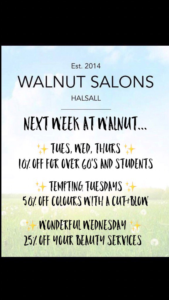 walnutsalons's tweet photo. Walnut offers for every week 😁 https://t.co/2emLrdBZB2