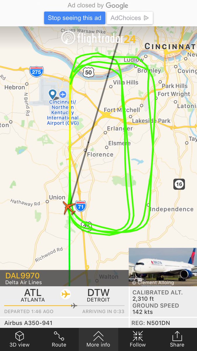 mwalker_89's tweet photo. Delta's new #A350 is currently conducting circuits around CVG on its way to DTW #AvGeek #Delta #Airbus #AirbusUSA #N501DN https://t.co/XfX1TeTQSj