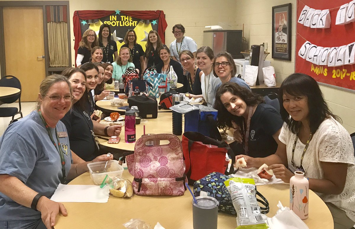 LizGrage's tweet photo. 6th grade lunch table....excited for the new year! #AMMSLions https://t.co/E4KqqfMmME