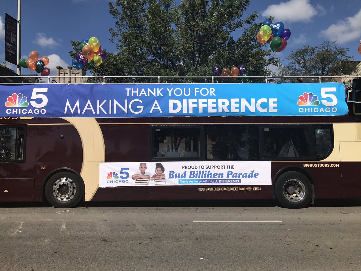 CISofChicago's tweet photo. Find us on this snazzy bus during the @BudParade! #nbcmakingadifference #dabud #supportCPS #AllinforKids #supportingourschools https://t.co/Co0mzGMlYc