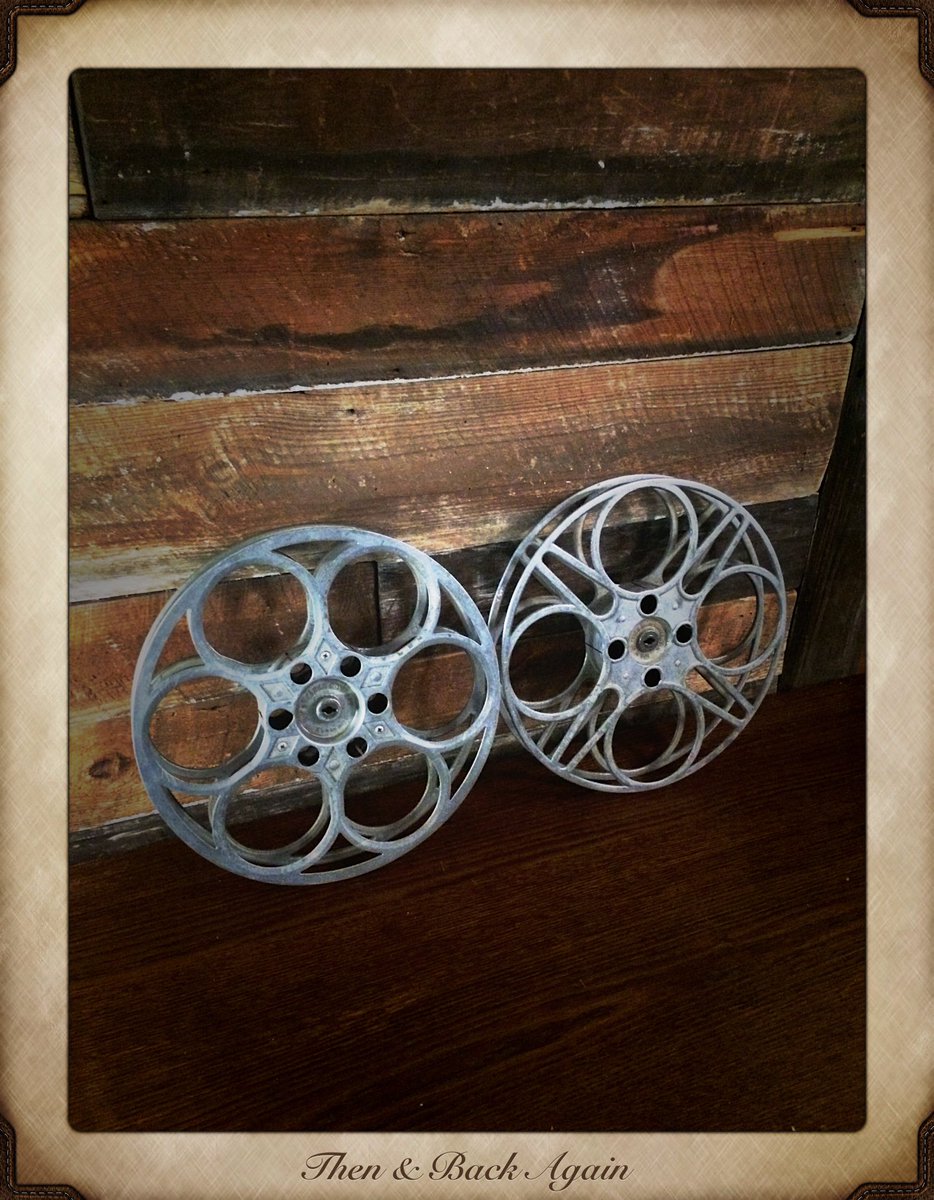then_backagain's tweet photo. Do I want to repurpose these vintage film reels into a table top or keep them for sale as is? #SaturdayMotivation https://t.co/yMAtKIeBen https://t.co/2FC9LYh5Fb