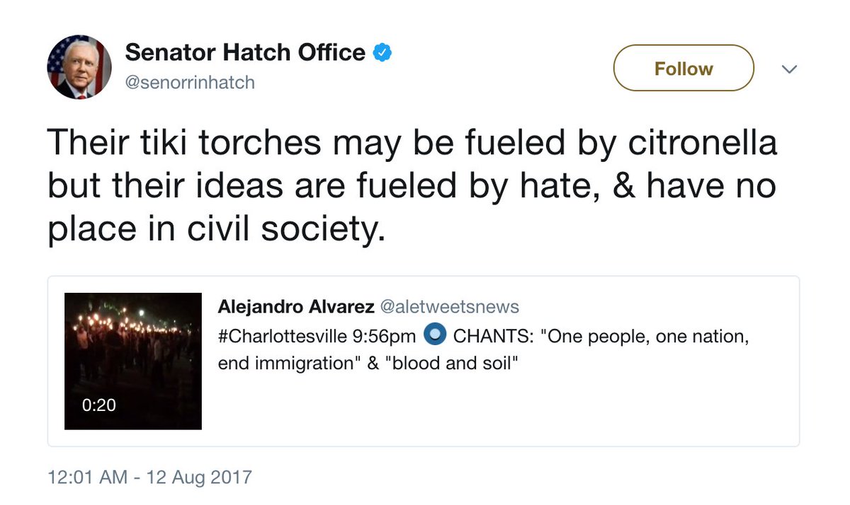 thehill's tweet photo. Top GOP senator denounces white nationalist rally "fueled by hate" https://t.co/3NSUB6UZOE https://t.co/5GCiY7MLfI