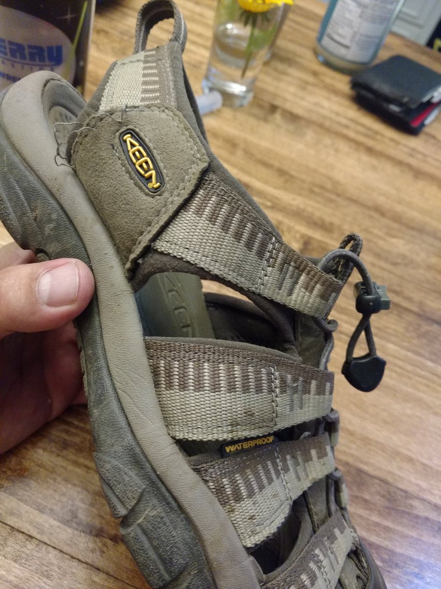 <a href="/KEEN/">KEEN</a> had these10 years. worn them 20 times.  piece of thread is  unravelling.  suggestions on how to fix? Never a prob with other Keens. TY