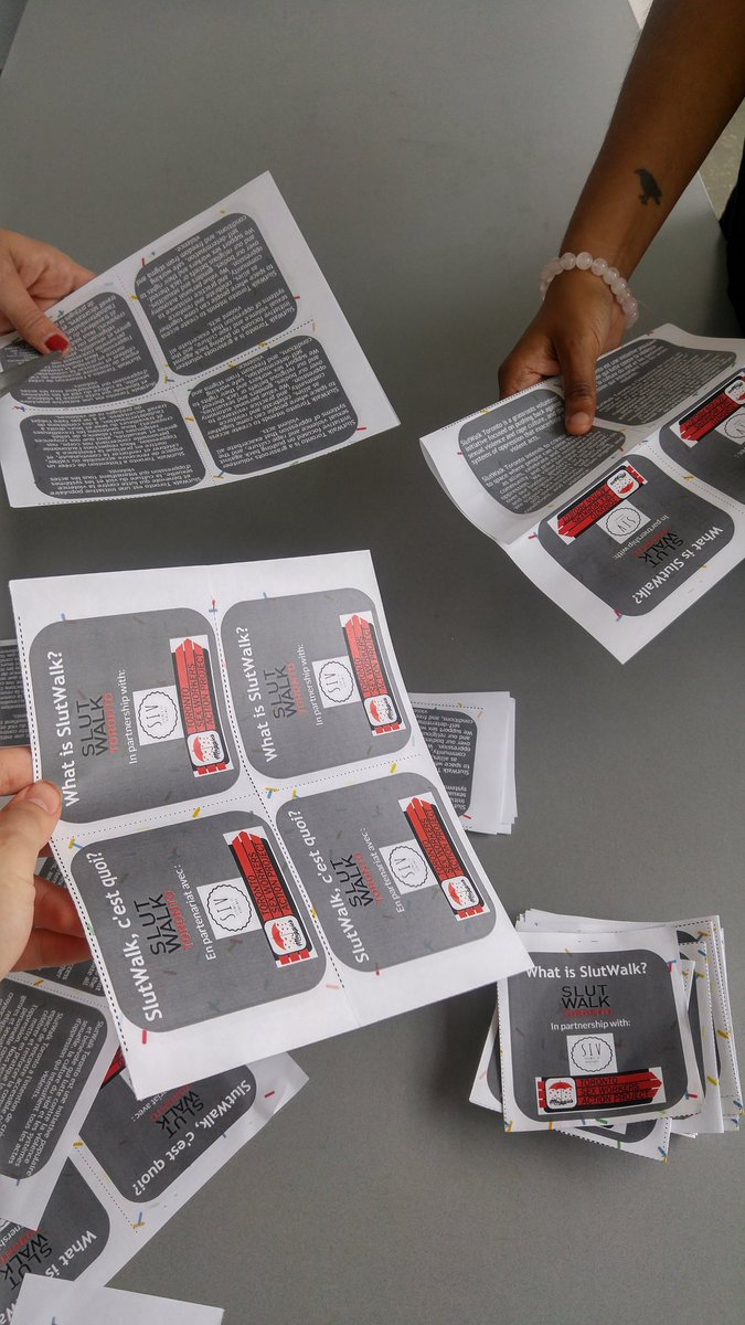 SlutWalkTO's tweet image. Getting prepped for the march. We will be handing out educational flyers on our route for those who don't know what SlutWalk is! #SWTO17