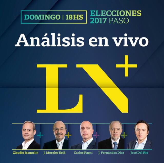 LatamNoticias's tweet photo. Mirá la cobertura en vivo de las elecciones #PASO2017 domingo desde las 18 hs por LN+  🗳 📈 @lanacionmas @DoloresMitre https://t.co/KaTkbaw5AZ