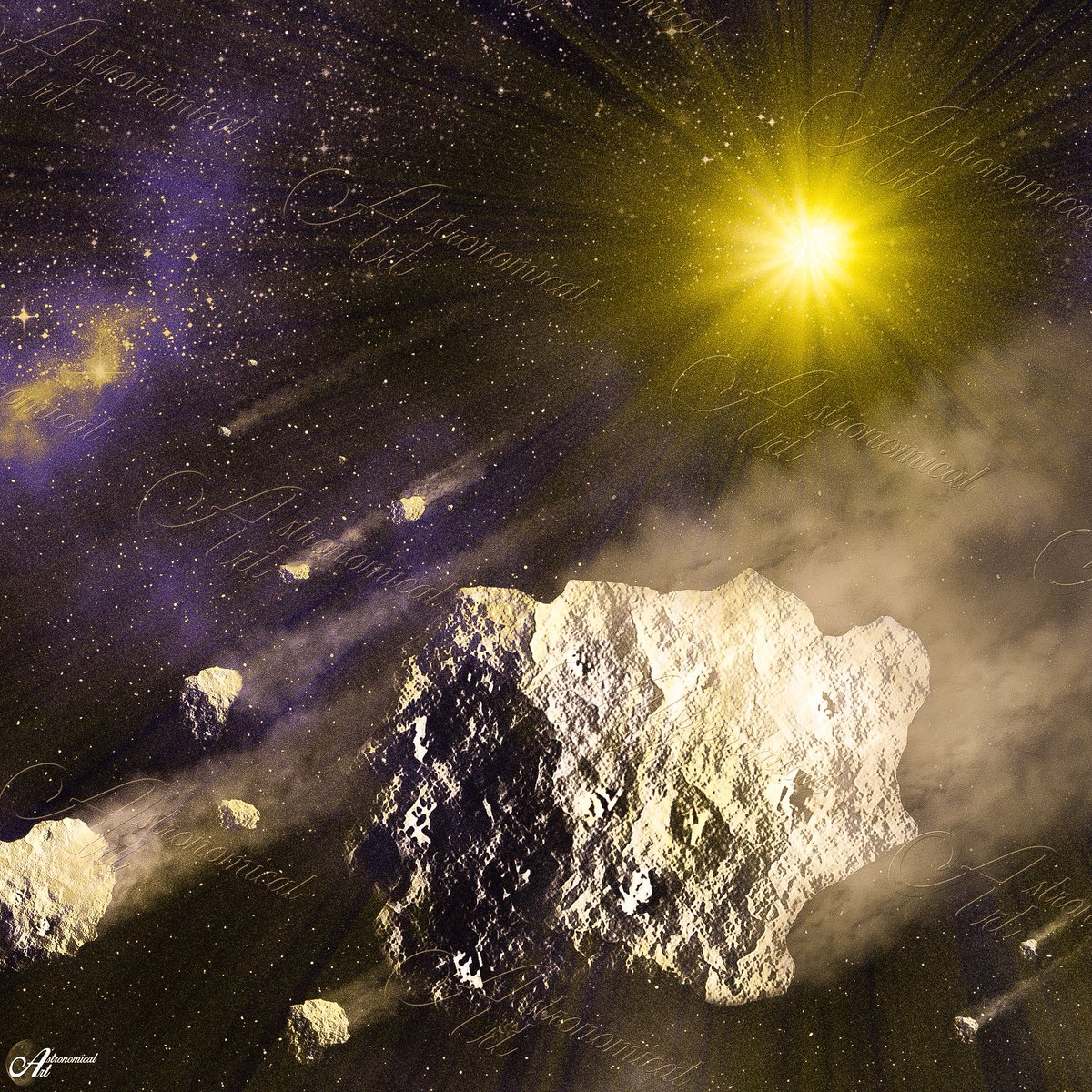 AstronomicalArt's tweet photo. Asteroids ☄️ This edit shows the complicated structure on an asteroid. This graphic is a complete composite, and no images where used ✨☀️🌙 https://t.co/qLRTjSRGvJ
