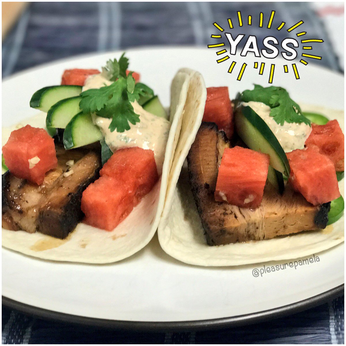 PleasurePamela's tweet photo. When the #bf is a chef, I know he'll always feed me well.π Damn, I'm lucky! #chefbf #feedmeandtellmeimpretty #porkbellytacos https://t.co/OcVhCvHIPN