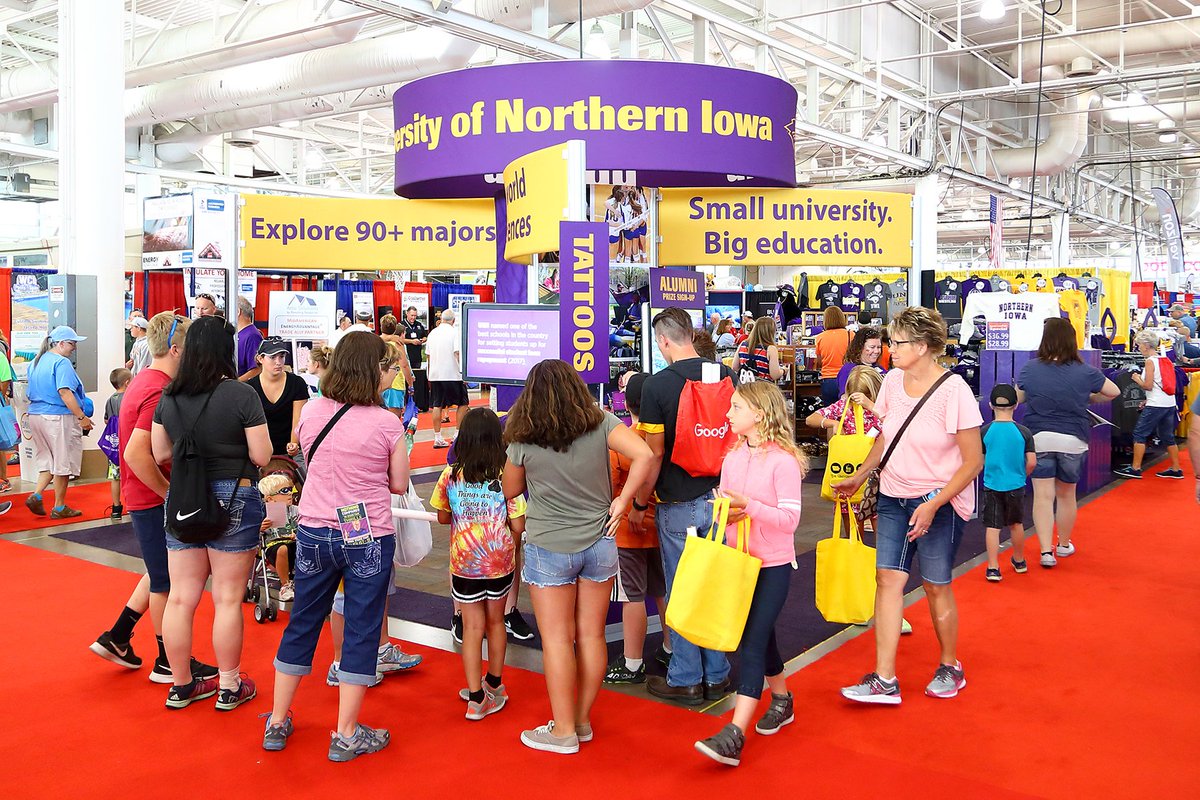 northerniowa's tweet photo. President Nook, TC, and TK had a blast at the @IowaStateFair! Be sure to swing by our booth in the Varied Industries Building. https://t.co/tWVnPqbKyn