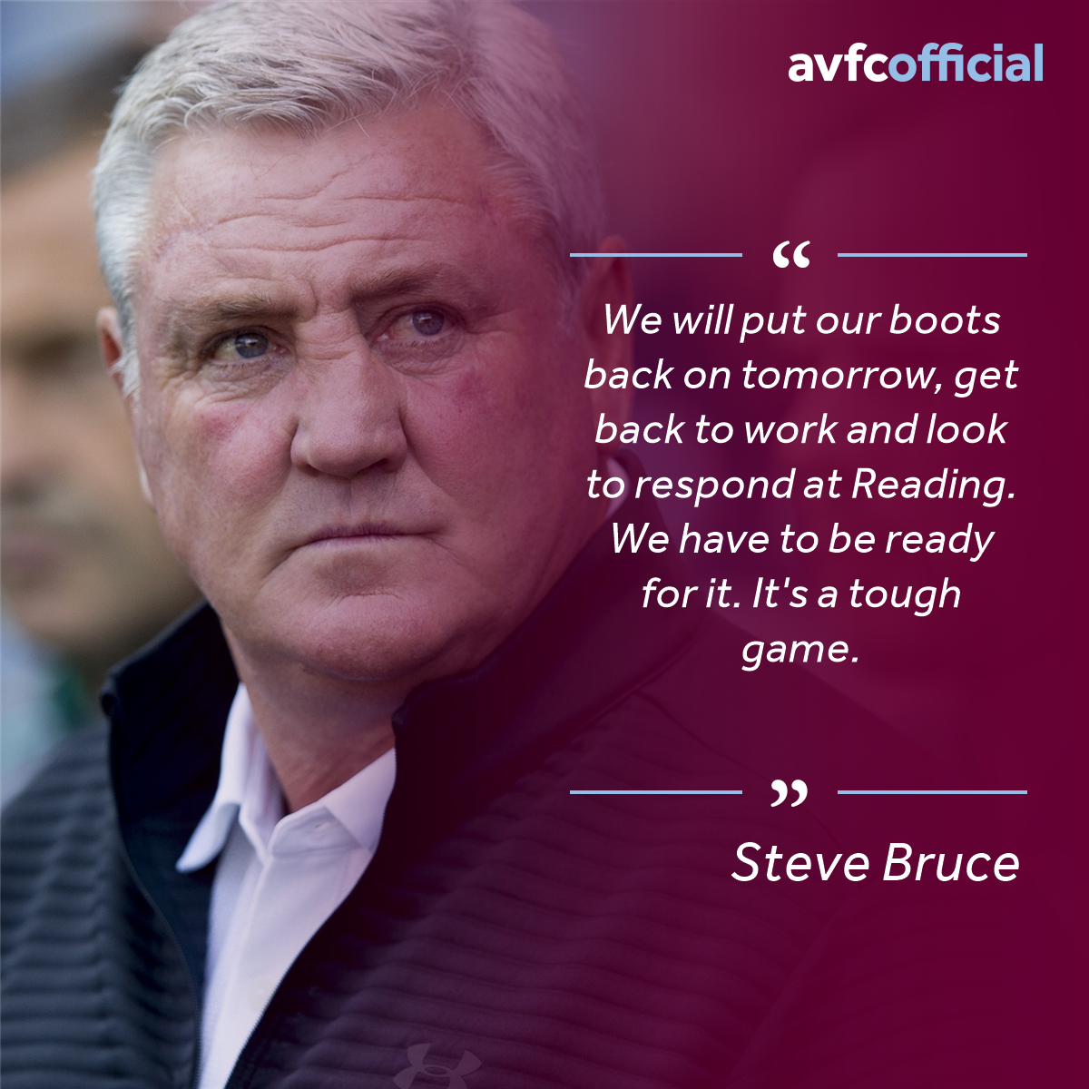 AVFCOfficial's tweet photo. 💬 Steve Bruce demanding response from his team at @ReadingFC...

#AVFC https://t.co/9OK6HmI60m