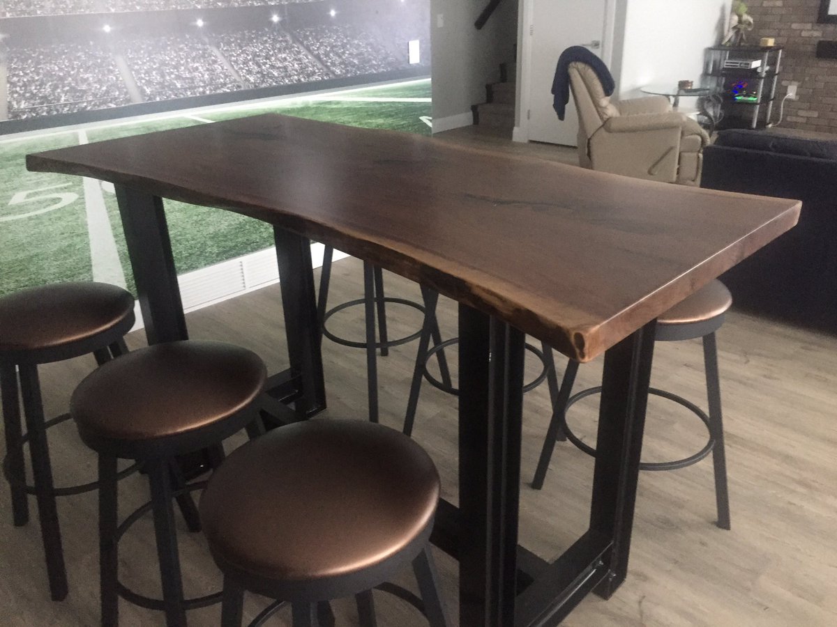 hygrademillwrk's tweet photo. Custom Made Solid Walnut Live Edge table on Powder coated I-Beam base. Great fit for the space. #HyGrade #ManCave https://t.co/p8bPaIaK9W