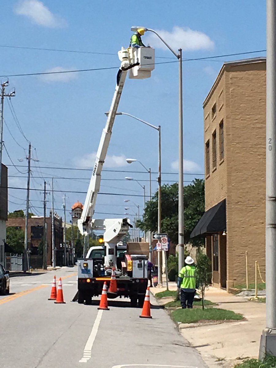 Darwin_WPMI's tweet photo. New LED street lights going up downtown on St Louis St, at new Downtown tech corridor @LOCAL15NEWS https://t.co/05MH03uyr8