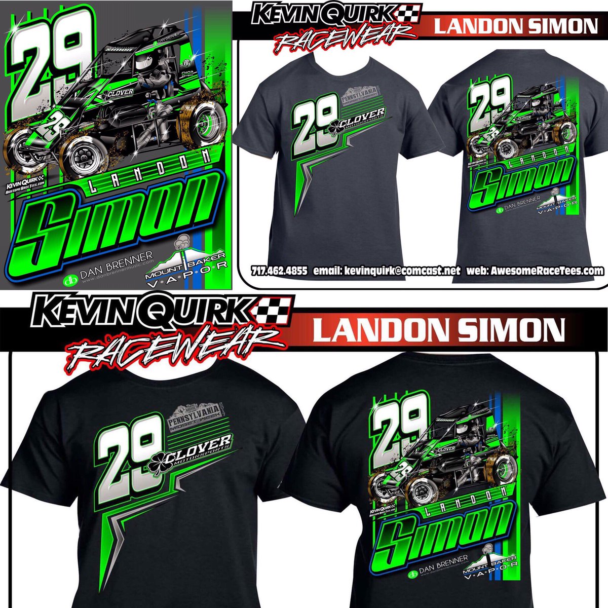 LSR_Racing's tweet photo. Our @Clovermsports29 @mtbakervapor shirts for @usacnation PA midget wk! Available all week @ the LSR merch trailer in black, grey or green. https://t.co/FiBvqyDfPh