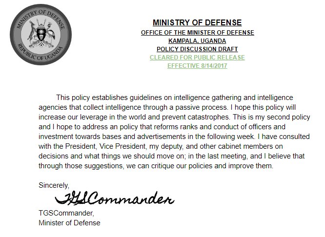 The Minister has just approved his second policy. The foundation of child intelligence agencies and guidelines. goo.gl/xY1wSo -DEF