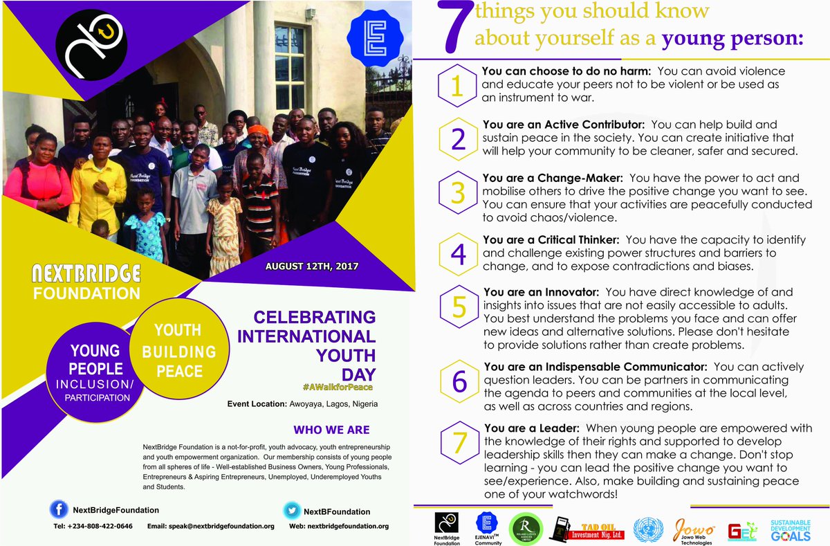 NextBFoundation's tweet photo. #InternationalYouthDay #YouthBuildingPeace #AWalkforPeace #EjenaviCommunity #NextBridgeFoundation
https://t.co/aGtt7uAZGl https://t.co/JIaJz3EHzL