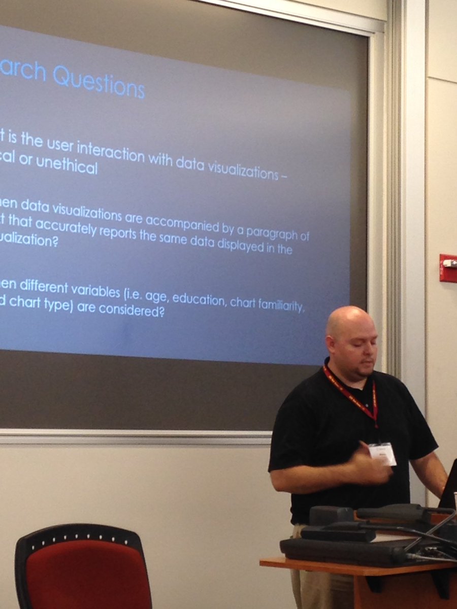 SKgunning's tweet image. #sigdoc17 Grad Student Research Competition finalist 
Shaun O&apos;Brien from Arizona State on users&apos; ability to detect deceptive data visuals