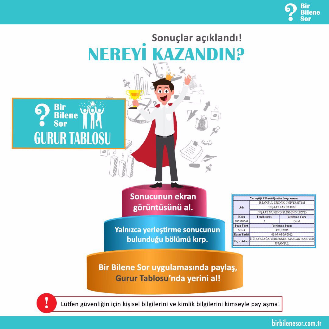 birbilenesorApp's tweet photo. #BirBileneSor uygulamalarımızda yerleştirme sonuç bölümünün görselini paylaş; #GururTablosu 'nda yerini al! #LYS #LYS2017 #Osym #Hayirlisi https://t.co/1qzMPxTCNl