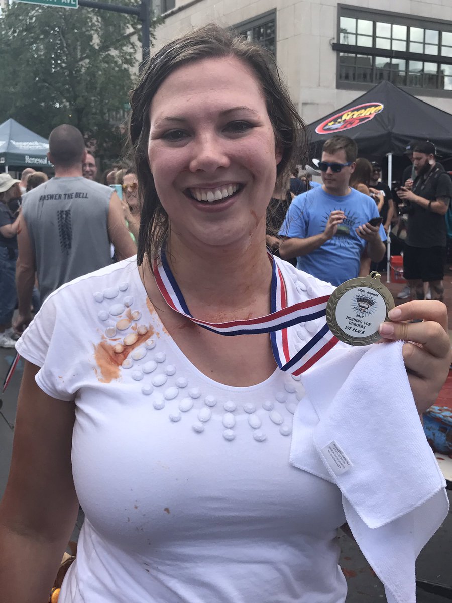 HamburgerFest's tweet photo. Our female champ for Bobbing for Burgers 2017! #burgerfest17 #akron https://t.co/W0bXvOVuYz