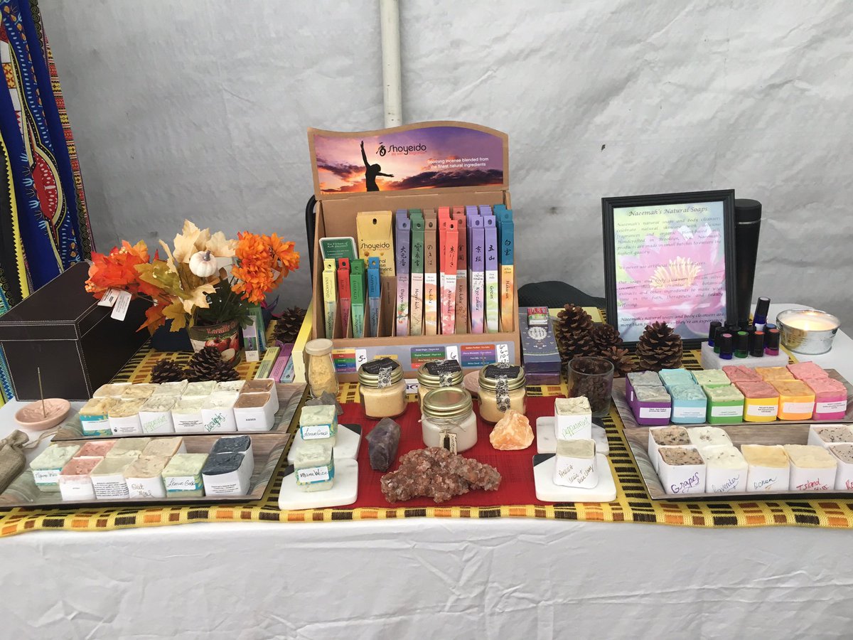 BeautifulBlkBiz's tweet photo. Some of today's lovely set ups featuring @CrystalCare_ natural soaps by @knitandsip &amp; accessories by #MerchantsOfOyo #buyblack #bbwec https://t.co/GaJbdJAPgq