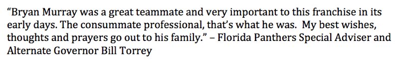 Statement on Bryan Murray from Florida Panthers Special Adviser and Alternate Governor Bill Torrey: https://t.co/TnS5c8SuKg
