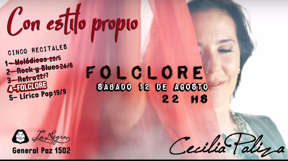 lanegrarest's tweet photo. #sabado en @lanegrarest concierto de folclore de @ceciliapaliza 22 hs puntual. Reservas al 4200240 o 3814159052 https://t.co/EOD35XBbqC