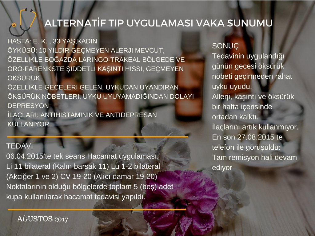 Hacamat |bilimsel vaka sunumu|
10 yıldır devam eden kronik alerji,
gece boyu devam eden öksürük nöbetleri

Dr. Cemalettin Ekmekçioğlu