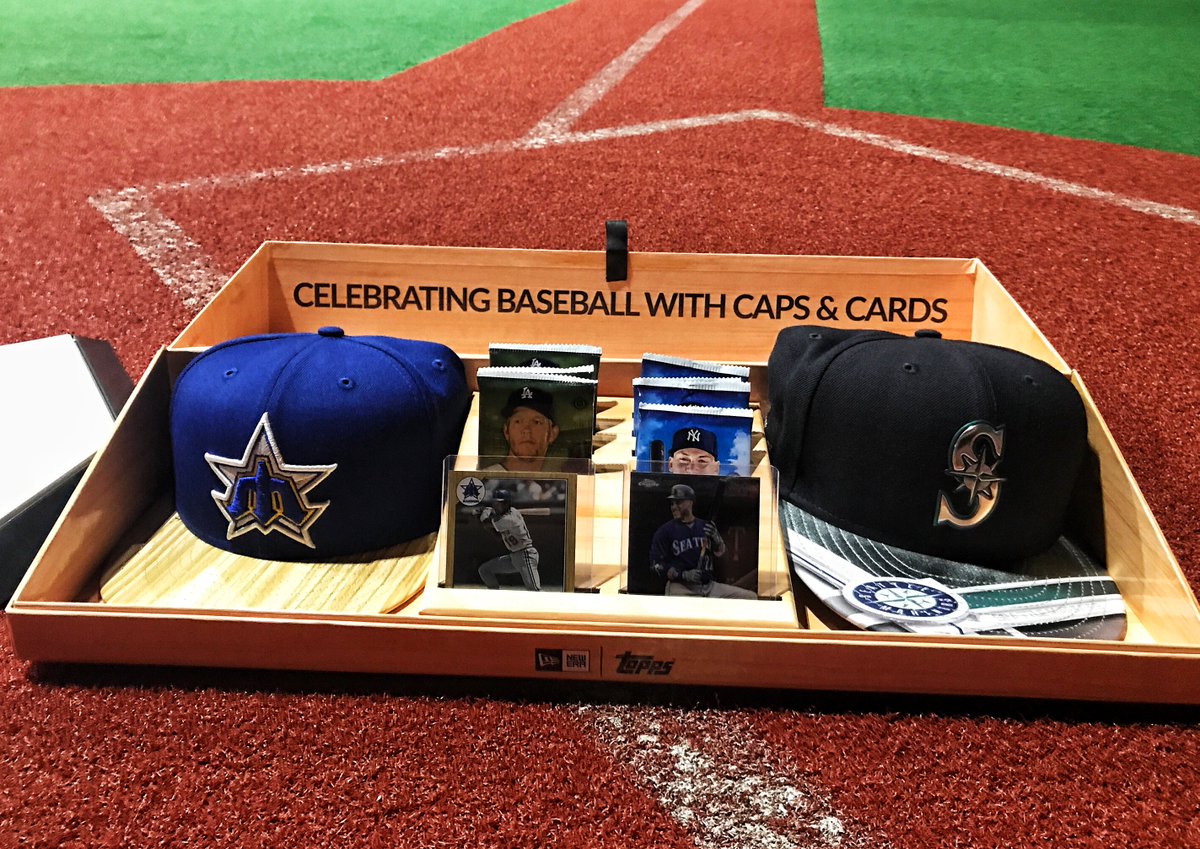 MLBNetwork's tweet photo. #NationalBaseballCardDay isn't over yet! RETWEET for another chance at a @Topps-@NewEraCap commemorative set like this @Mariners one! https://t.co/qMXcQPCVCi