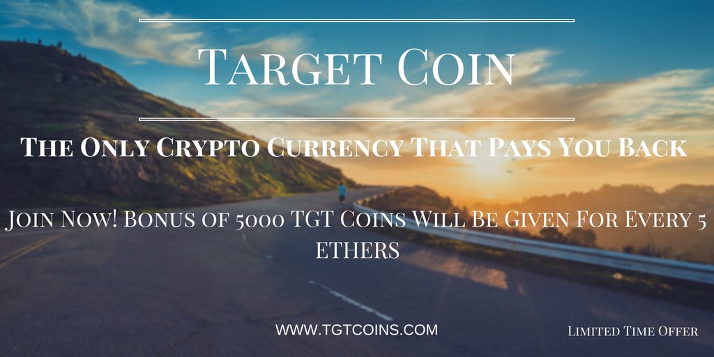 trecxpj's tweet image. Bonus Coins! Issuing Bonus Coins For A Limited Time Period!
Invest Before Time Or Coins Lasts.
#TargetCoin #Crypto #ICO #ETH