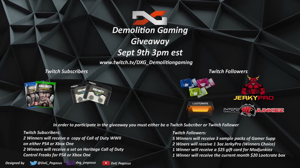 anthonyrosado23's tweet photo. Another giveaway from us at DxG and our partners ...Thank u to @DxG_Pegasus for making our September 9th 3pm est #dxggiveaway banner. https://t.co/c2JqbrjueR