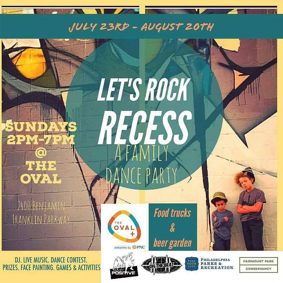 TheOvalPHL's tweet photo. Tomorrow's forecast is a bit brighter for our second-to-last #LetsRockRecess, a family dance party (2-7pm)! https://t.co/TYscpeVtlm https://t.co/vNxPaRbVIU