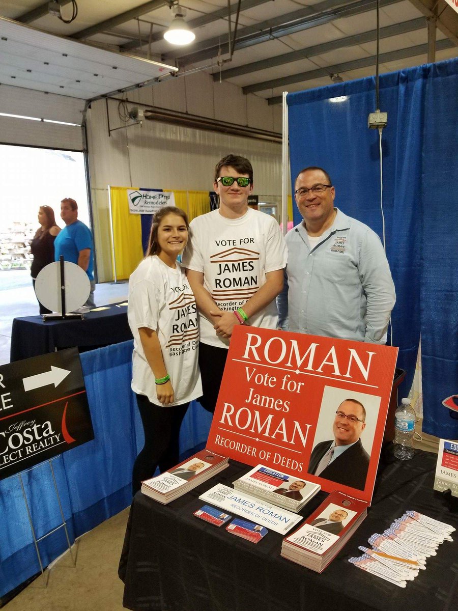 JamesRomanRealt's tweet photo. Ran into some supporters wearing the James Roman for Recorder of Deeds shirts at the County Fair. #Romantherecorder #Romanofdeeds #VoteRoman https://t.co/7DLWFXnvdr
