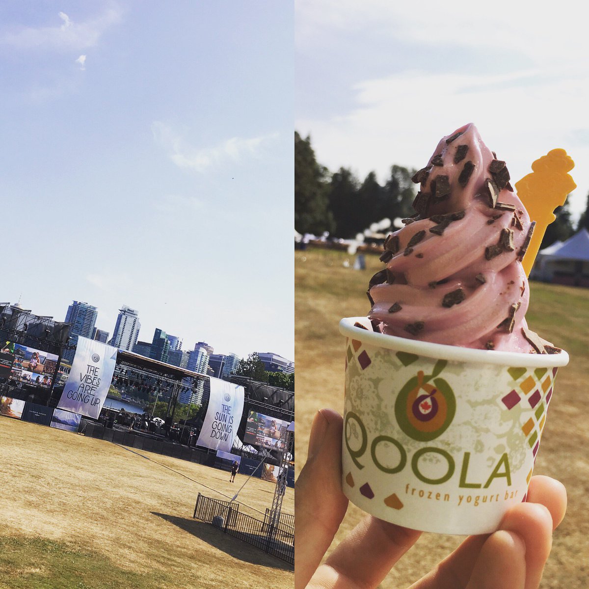 qoola's tweet photo. We’re all ready at the Sunset Festival! All those runners can relax this evening with some good music and some Frozen Yogurt #Seawheeze https://t.co/60H8av4bhU