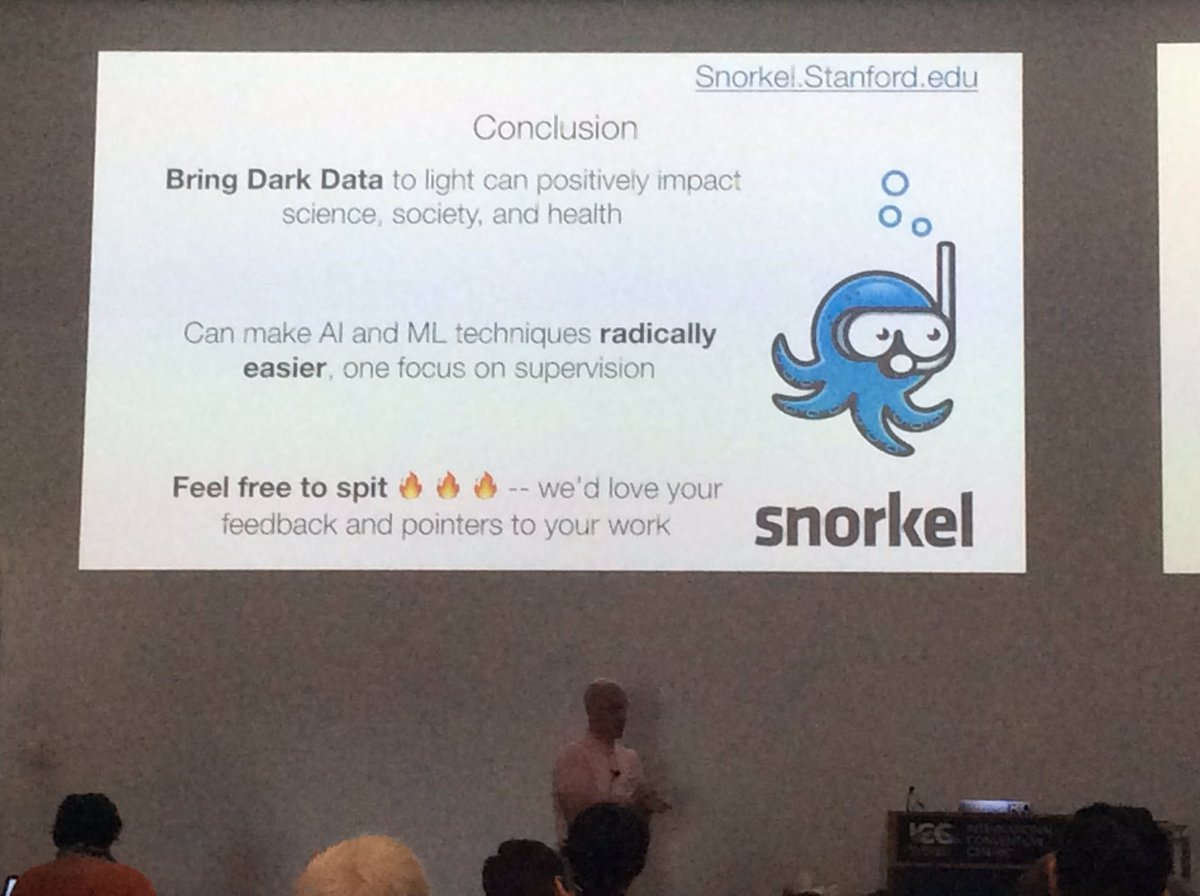 ann_nicholson's tweet photo. Interesting talk from Stanford's Christopher Ré "Snorkel: Beyond Hand-Labelled Data" #uai2017 @uai2017 https://t.co/Q0CyFZhy6C
