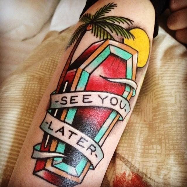 See You Later by @mattpearl at Timeless Tattoo in Chicago, Illinois. #seeyoulater #coffin #palmtree #mattpearl #ti… ift.tt/2wF9rdQ