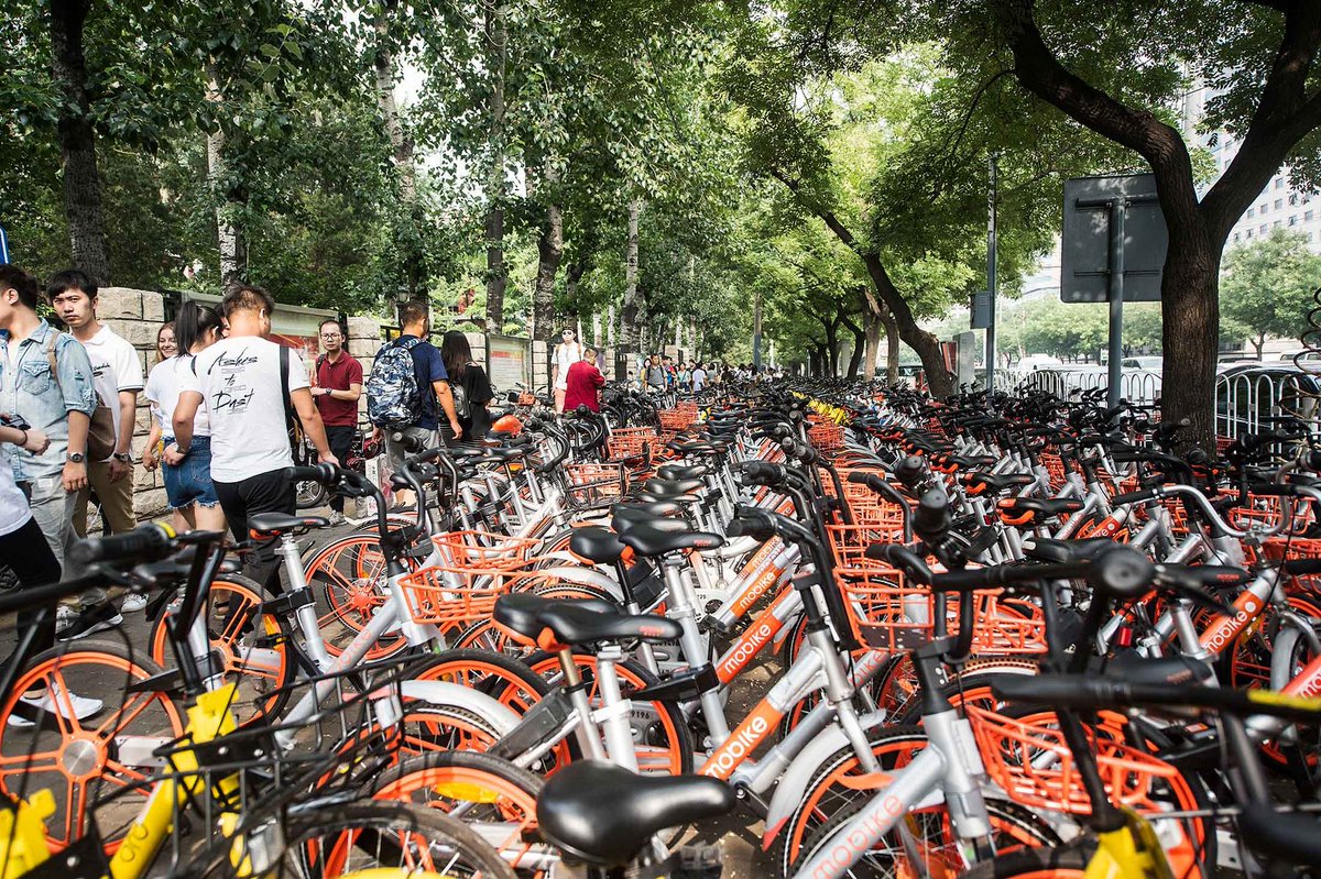 business's tweet photo. China is burying its cities under mountains of extremely cheap bikes https://t.co/asVo2eH8e2 https://t.co/tWtdJtw2Ls