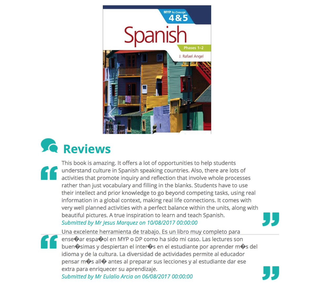 JRafaelAngelM's tweet photo. Feeling humbled at the beginning of another school year w/these fab reviews for my MYP Spanish #ByConcept Series. @HodderIntl #IBEducation https://t.co/MizBNkGd1r