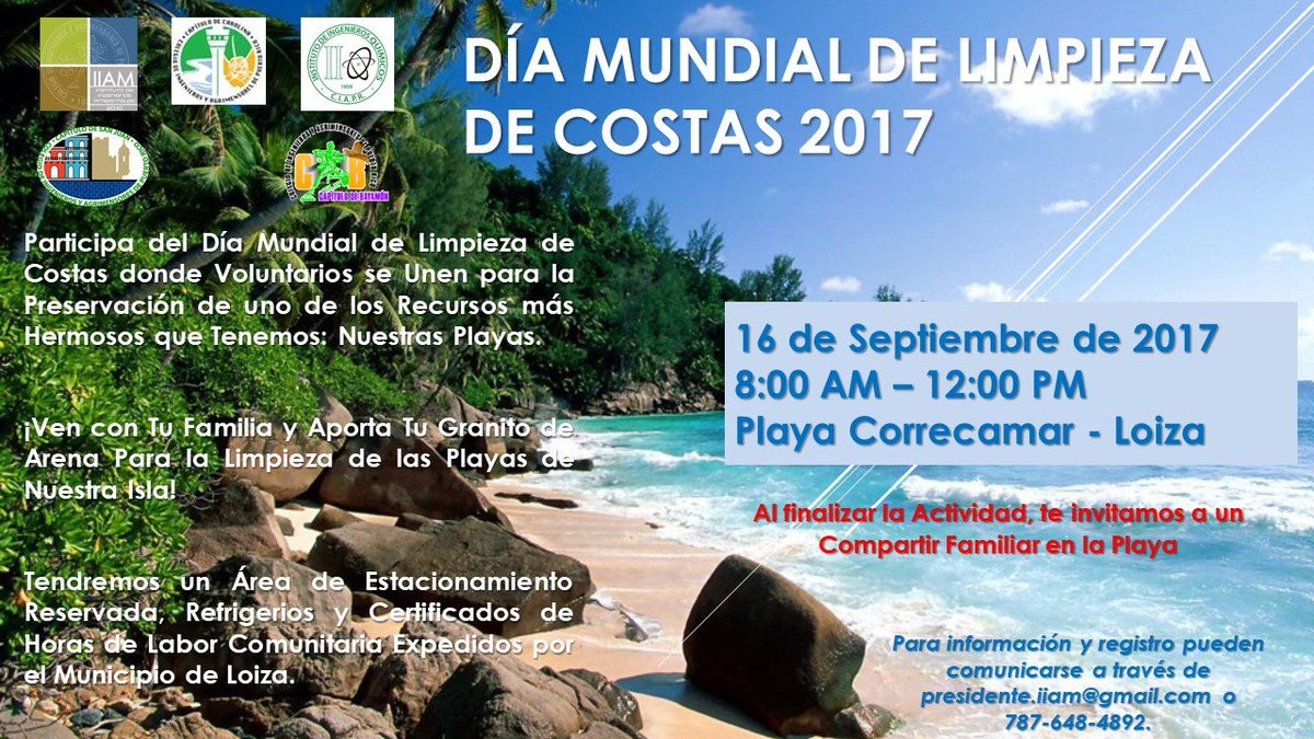 iiampr's tweet photo. Los invitamos al Día Internacional de Limpieza de Playas el próximo 16 de septiembre. Estaremos en la Playa del Sector Correcamar en Loiza. https://t.co/6RzaOxpmSQ