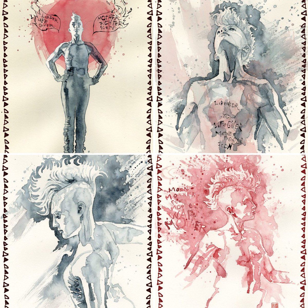 RAW. POWER. Check out <a href="/davidmackkabuki/">David Mack</a>'s powerful covers for WAR MOTHER #1-4. Issue #1 hits stands August 23rd! #WARMOTHER