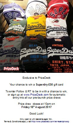 prizedeck's tweet photo. Follow &amp; RT for your chance to WIN a £50 #Superdry Gift Card!
Ends 10PM Fri 18.11.2017
One of the UK's top brands, we love their stuff! https://t.co/ed3L5cQ8M6